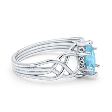 Art Deco Crisscross Wedding Ring Marquise Simulated Aquamarine CZ 925 Sterling Silver